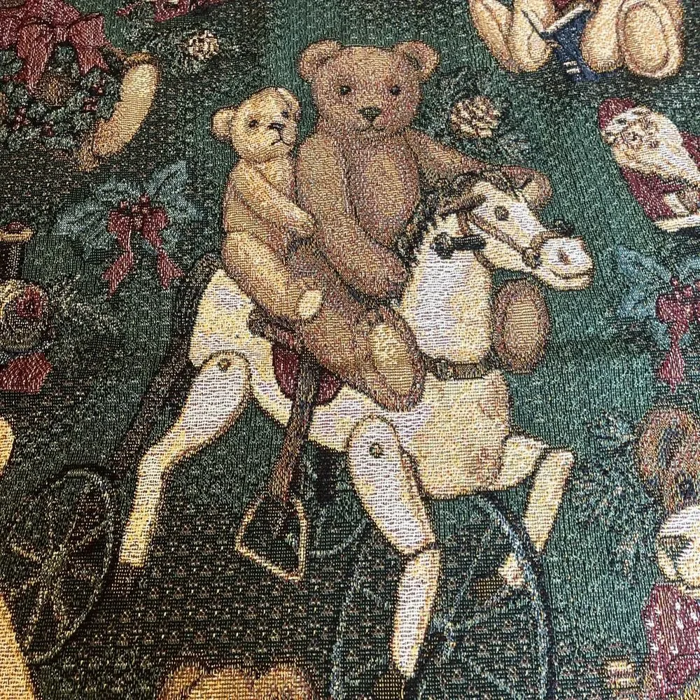 Christmas Teddy Bear Tapestry Fringe Throw Blanket Holiday Decor 52 x46